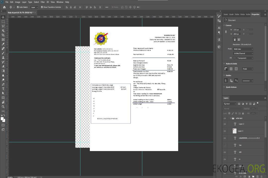 Modèle de facture de services publics d'électricité de Laos Electricité du Laos aux formats Word et PDF template Modèle de facture de services publics d'électricité de Laos Electricité du Laos aux formats Word et PDF template